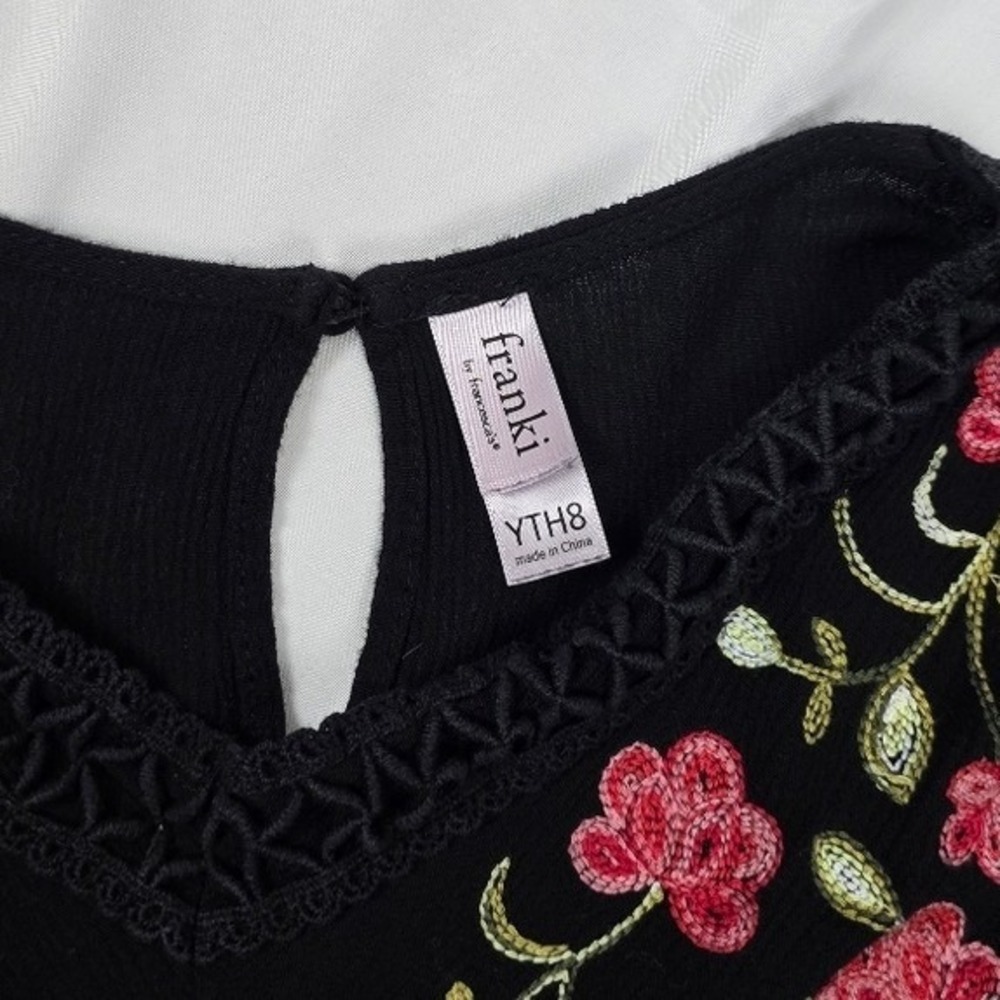 Francesca's Franki Sweetheart Black Floral Embroidered Babydoll Dress Girls YTH8 - Picture 5 of 6